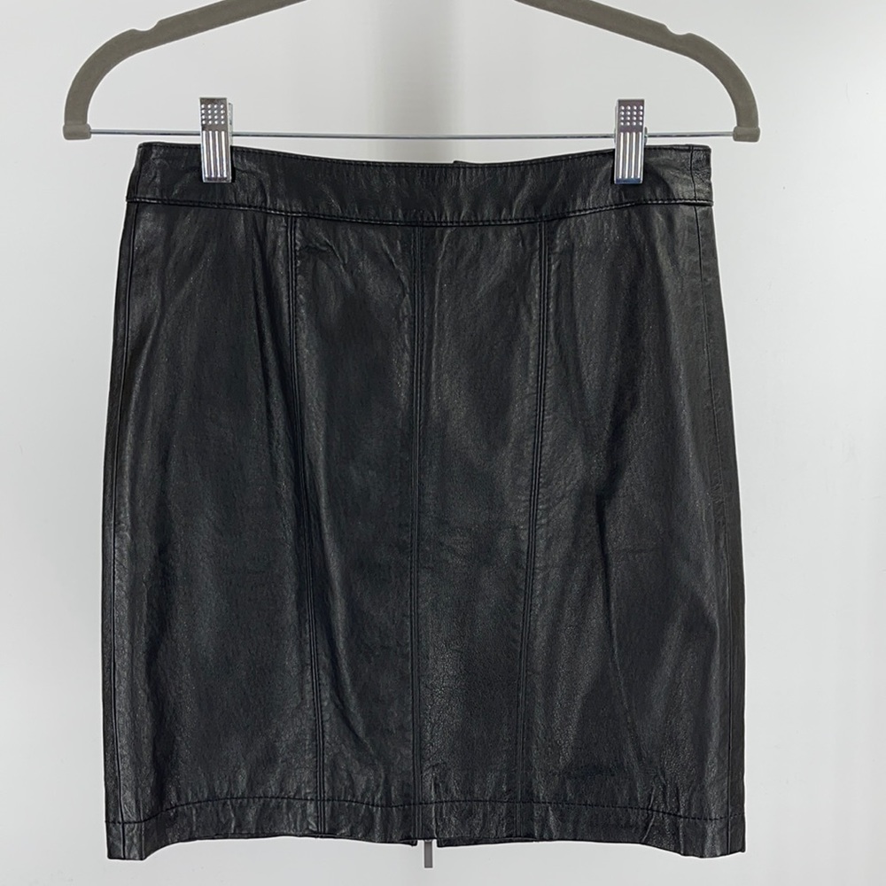 Rachel Roy black leather mini skirt double zip EUC